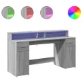 Bureau et lumières LED sonoma gris 160x55x91 cm bois ingénierie