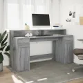 Bureau et lumières LED sonoma gris 160x55x91 cm bois ingénierie