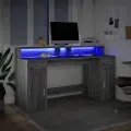 Bureau et lumières LED sonoma gris 160x55x91 cm bois ingénierie