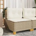 Canapé de jardin sans accoudoirs coussins beige résine tressée