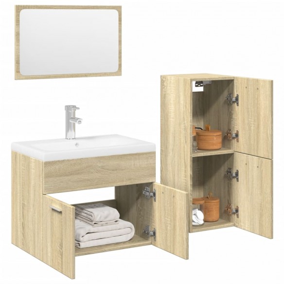 Ensemble de meubles de salle de bain 4 pcs chêne sonoma