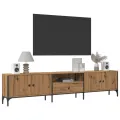 Meuble TV à tiroir chêne artisanal 200x25x44 cm bois ingénierie