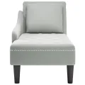 Fauteuil long et coussin et accoudoir droit gris clair velours