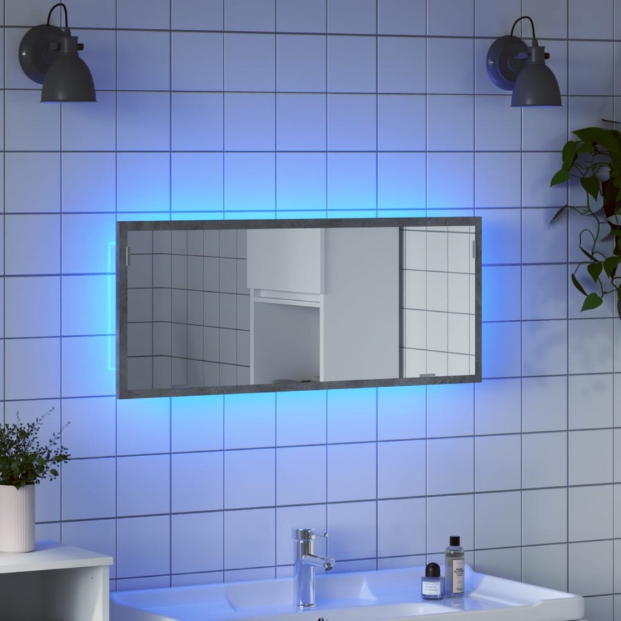 Miroir de salle de bain à LED gris béton bois d'ingénierie