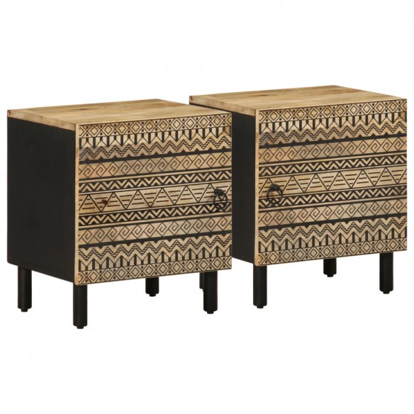 Tables de chevet 2 pcs noir bois de manguier massif brut