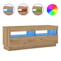 Meuble TV avec lumières LED chêne artisanal bois d'ingénierie