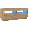 Meuble TV avec lumières LED chêne artisanal bois d'ingénierie