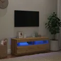 Meuble TV avec lumières LED chêne artisanal bois d'ingénierie