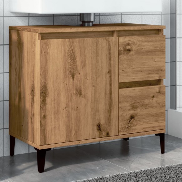 Armoire lavabo chêne artisanal 65x33x60 cm bois d'ingénierie