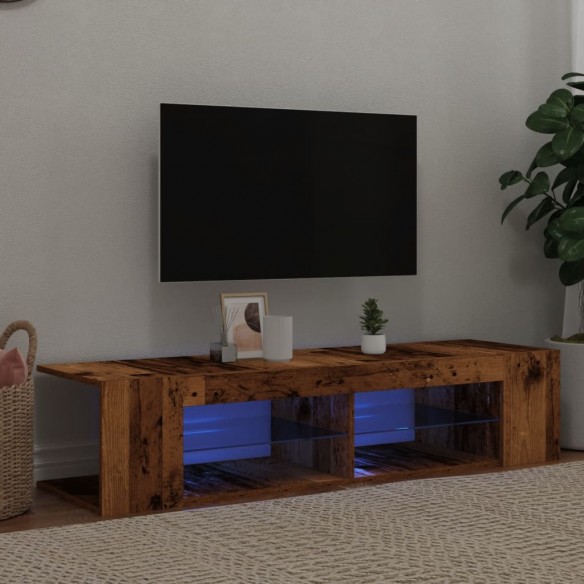 Meuble TV avec lumières LED vieux bois bois d'ingénierie