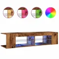 Meuble TV avec lumières LED vieux bois bois d'ingénierie
