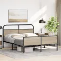 Cadre de lit en métal sans matelas chêne fumé 160x200 cm