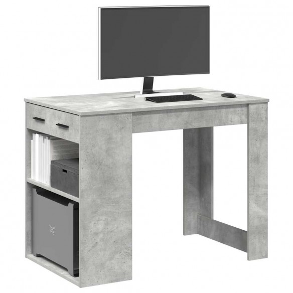 Bureau avec tiroir et étagère gris béton bois d'ingénierie