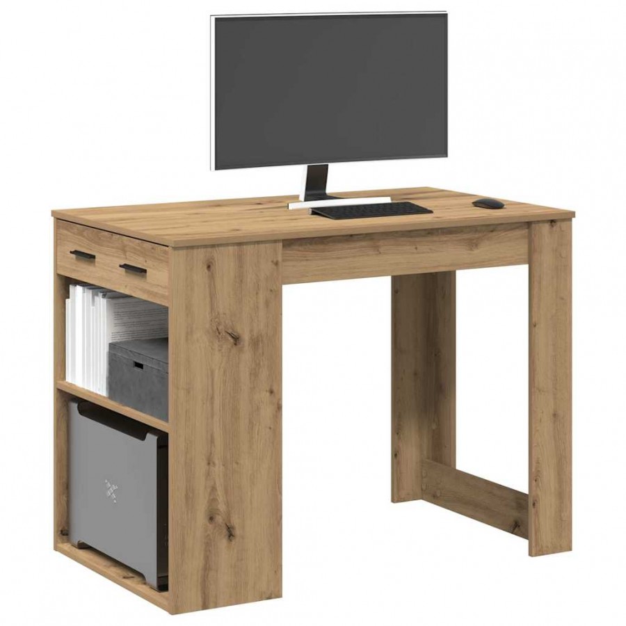 Bureau avec tiroir et étagère chêne artisanal bois d'ingénierie