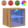 Meuble TV mural avec lumières LED chêne artisanal 30x28,5x30 cm