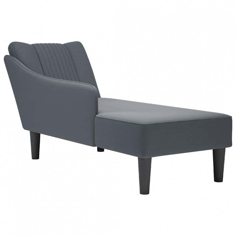 Fauteuil long avec accoudoir droit gris foncé velours