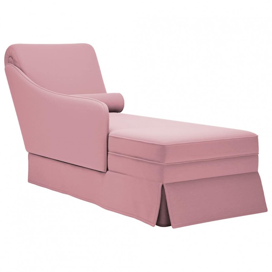 Fauteuil long avec traversin et accoudoir droit rose velours