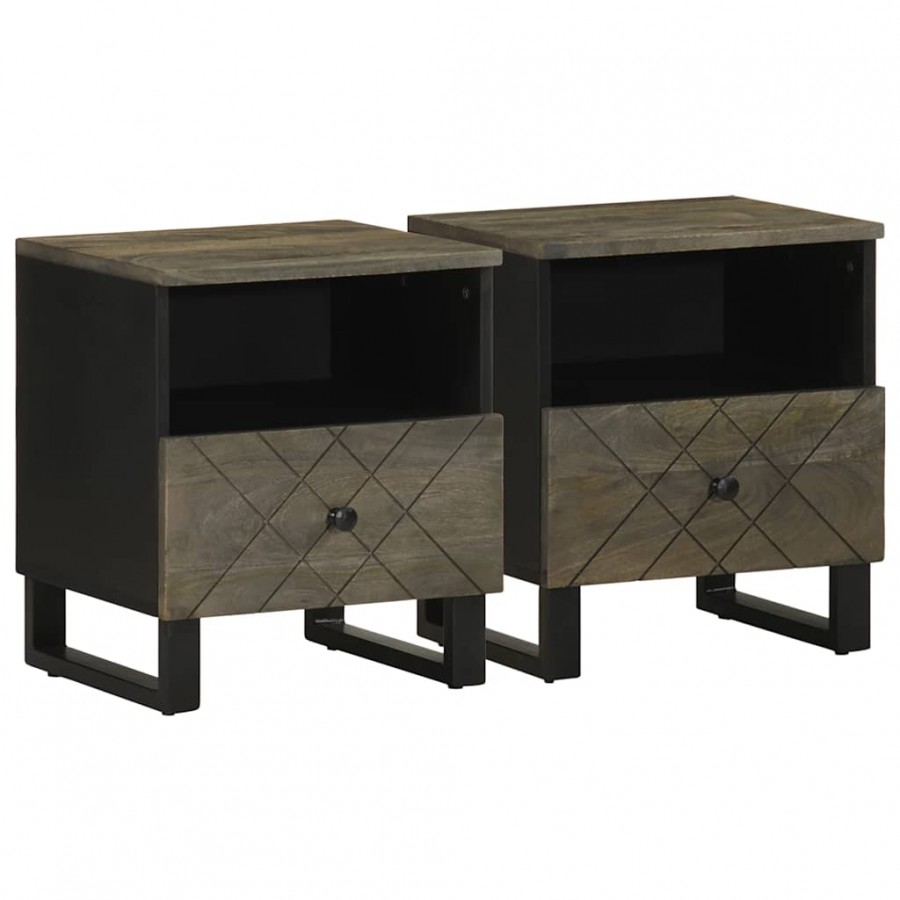 Tables de chevet 2 pcs noir 40x33x46 cm bois de manguier solide