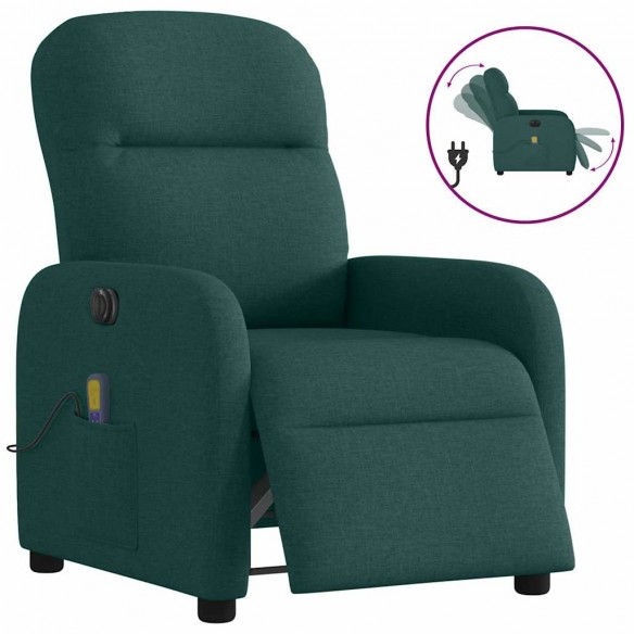 Fauteuil de massage inclinable électrique Vert foncé Tissu