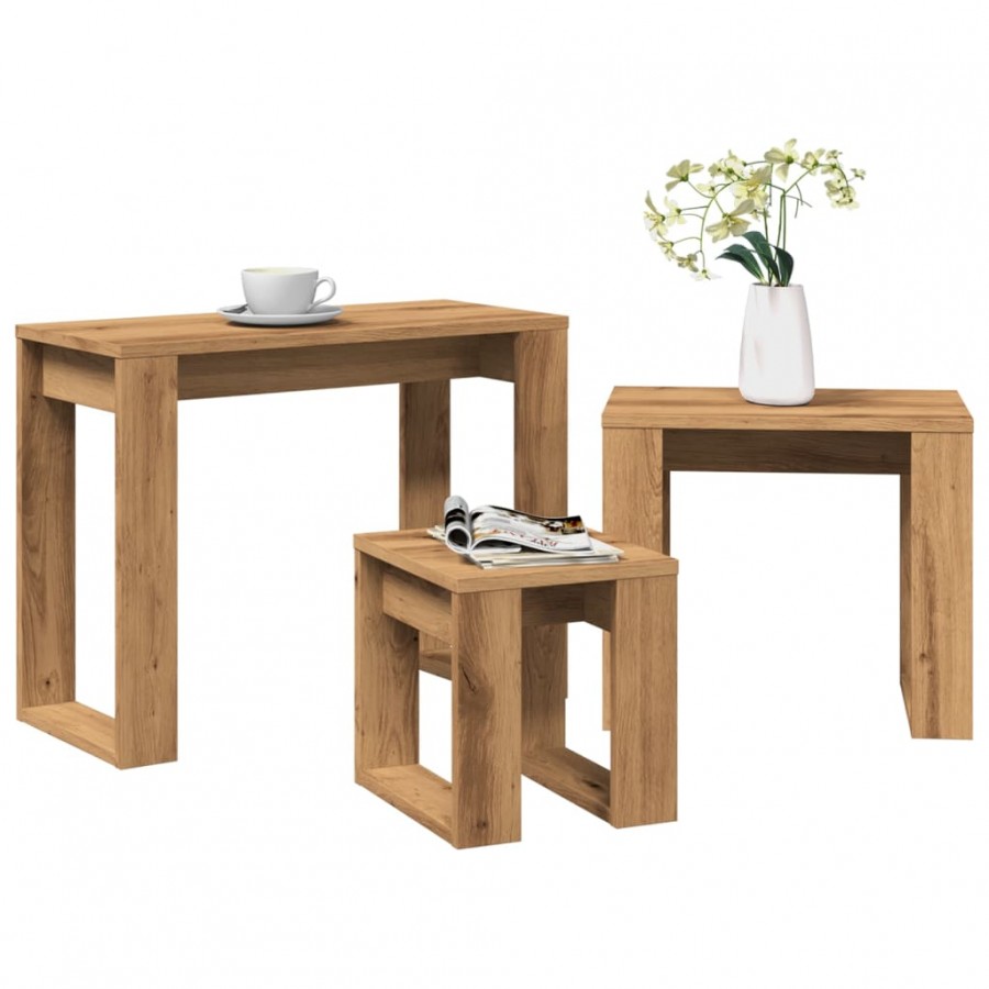 Tables gigognes 3 pcs chêne artisanal bois d'ingénierie