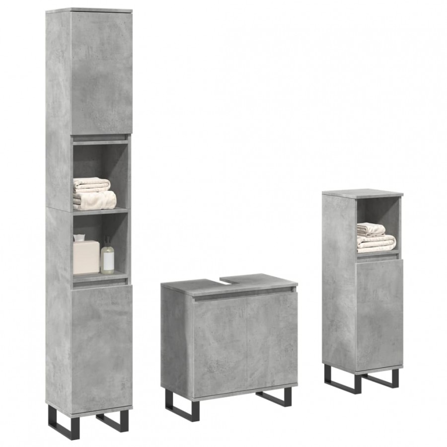 Ensemble de meubles de salle de bain 3 pcs gris béton