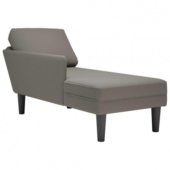 Chaise longue avec coussin gris clair tissu en velours côtelé