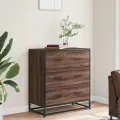 Buffet chêne marron 68x35x76 cm bois d'ingénierie et métal