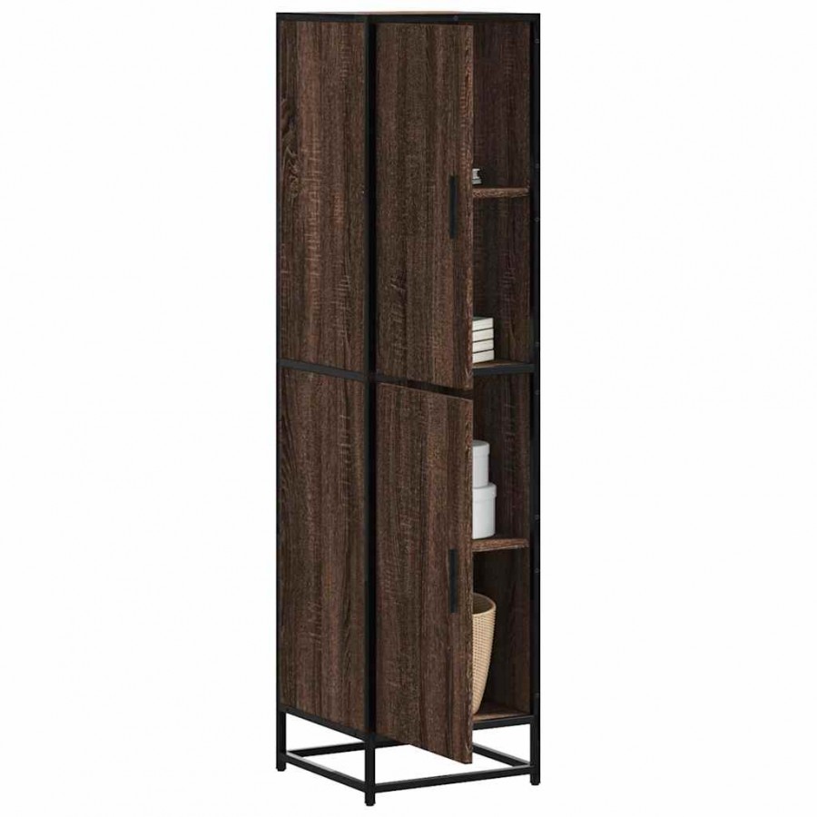 Buffet haut chêne marron 35,5x35x139 cm bois d'ingénierie métal