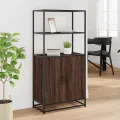 Buffet haut chêne marron 68x35x139 cm bois d'ingénierie métal