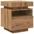 Armoire de chevet et lumières LED chêne artisanal 40x39x48,5 cm
