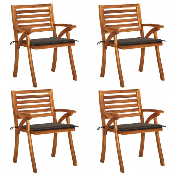 Chaises de jardin avec coussins lot de 4 Bois de teck solide