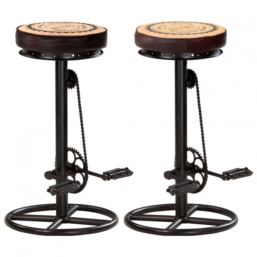 Tabourets de bar avec motif lot de 2 noir/marron cuir véritable