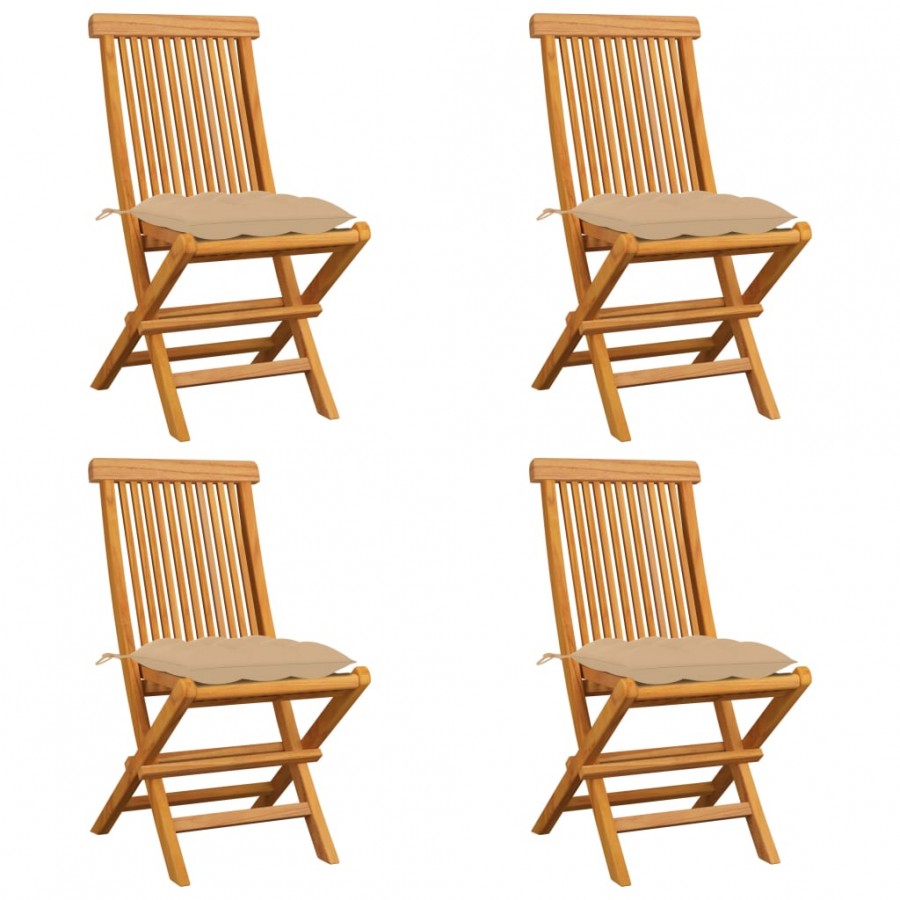 Chaises de jardin et coussins beige lot de 4 Bois teck massif