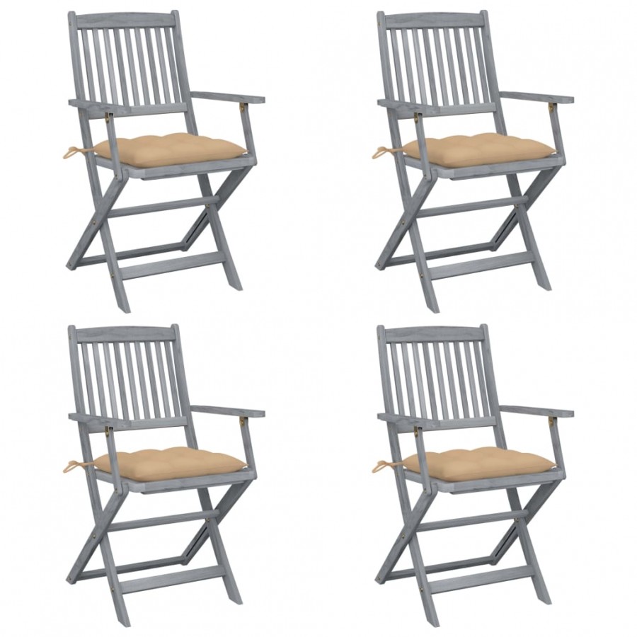 Chaises pliables d'extérieur lot de 4 et coussins Bois d'acacia