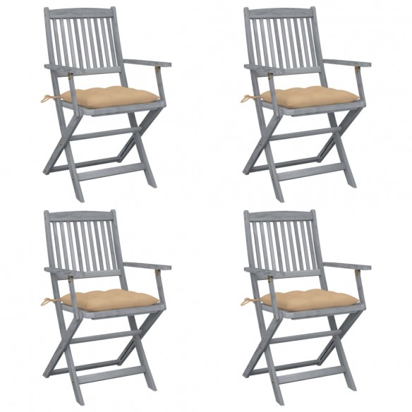 Chaises pliables d'extérieur lot de 4 et coussins Bois d'acacia