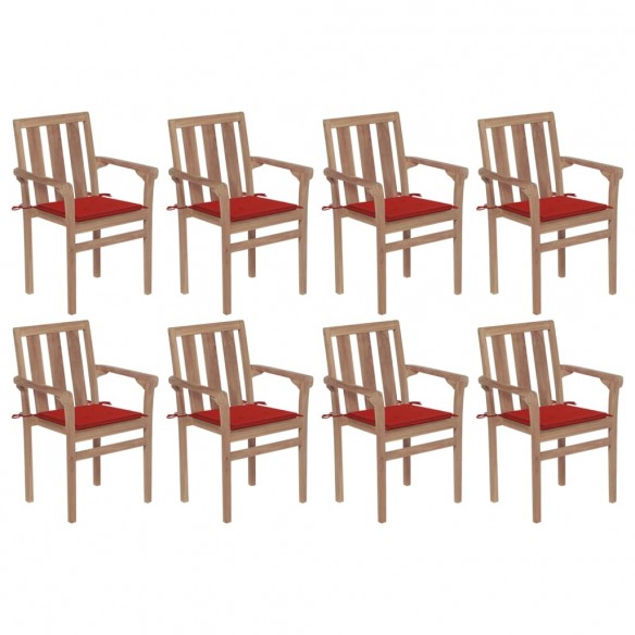 Chaises de jardin empilables avec coussins lot de 8 Teck solide