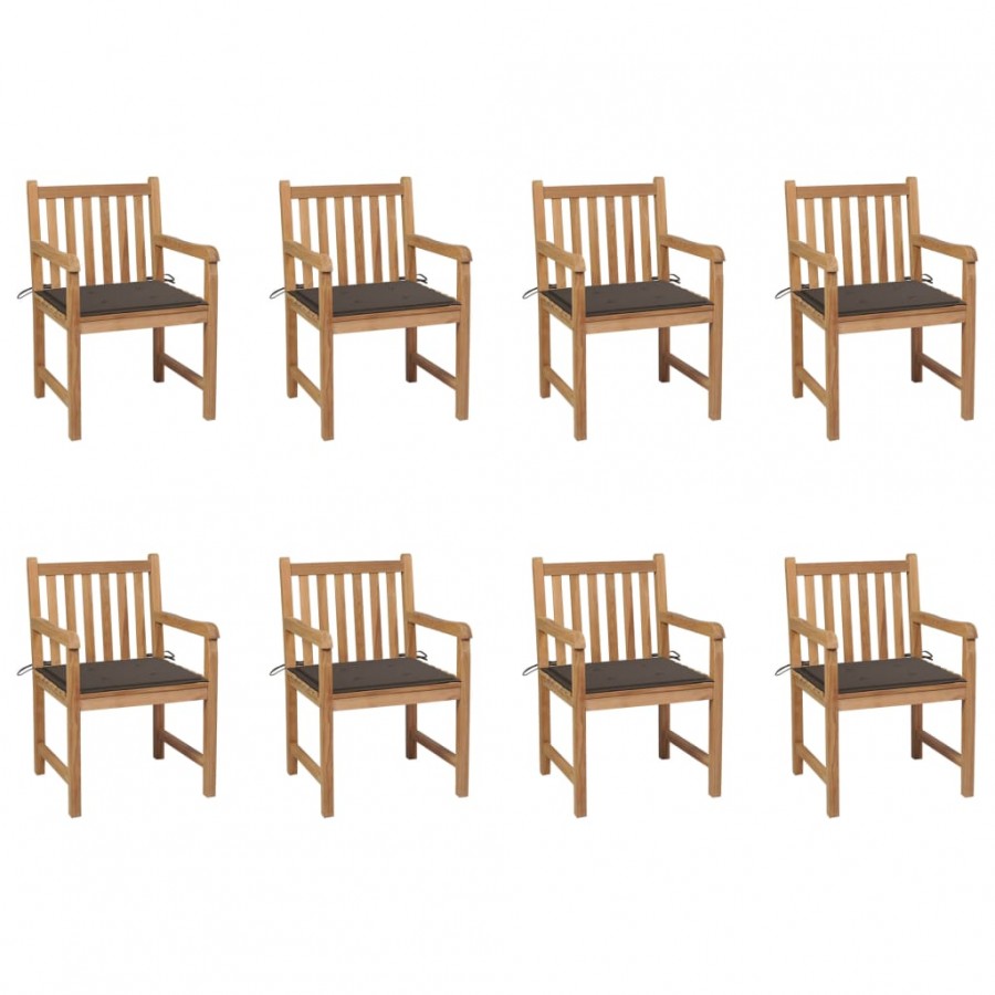 Chaises de jardin lot de 8 avec coussins taupe Bois teck massif