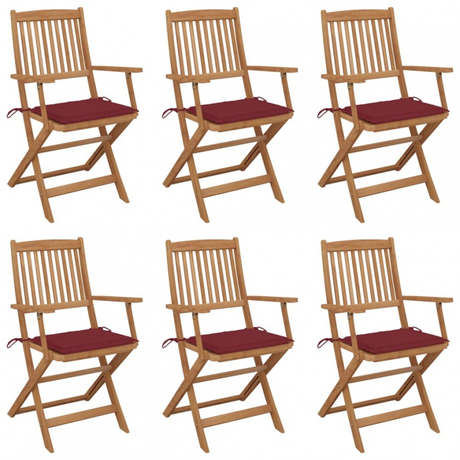 Chaises pliables de jardin lot de 6 avec coussins Bois d'acacia