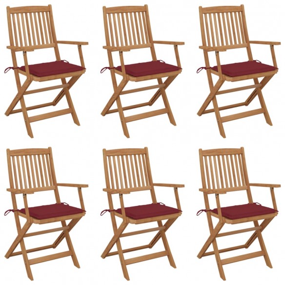 Chaises pliables de jardin lot de 6 avec coussins Bois d'acacia