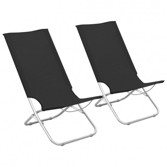 Chaises de plage pliables lot de 2 Noir Tissu