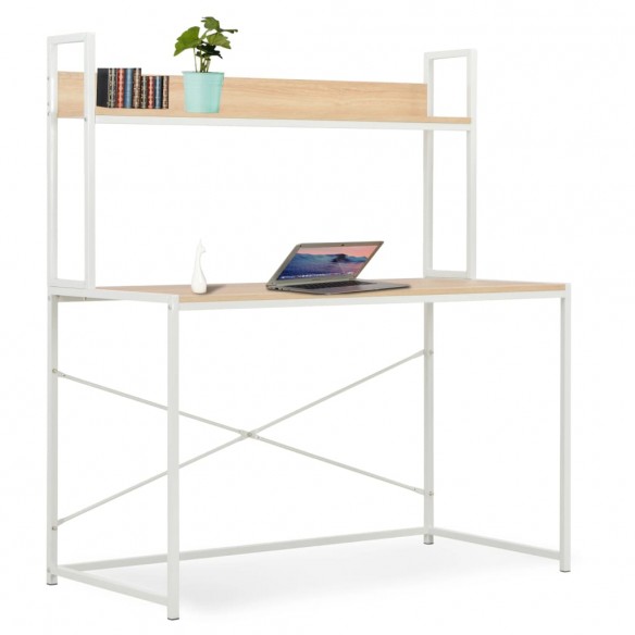 Bureau d'ordinateur Blanc et chêne 120 x 60 x 138 cm