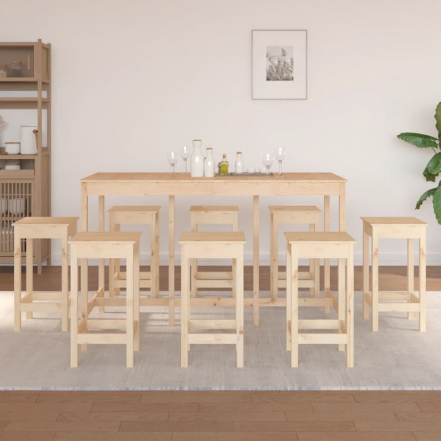 Ensemble de bar 9 pcs Bois de pin massif