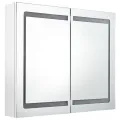 Armoire de salle de bain à miroir LED Blanc brillant 80x12x68cm