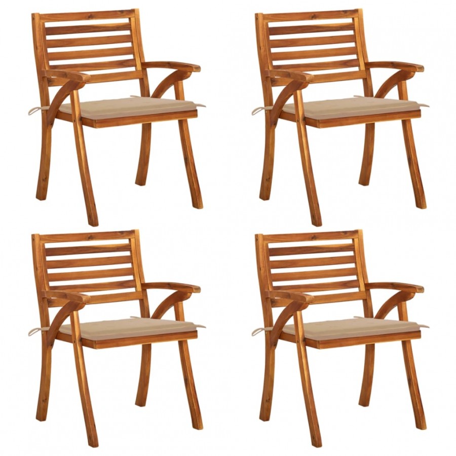 Chaises de jardin avec coussins lot de 4 Bois de teck solide