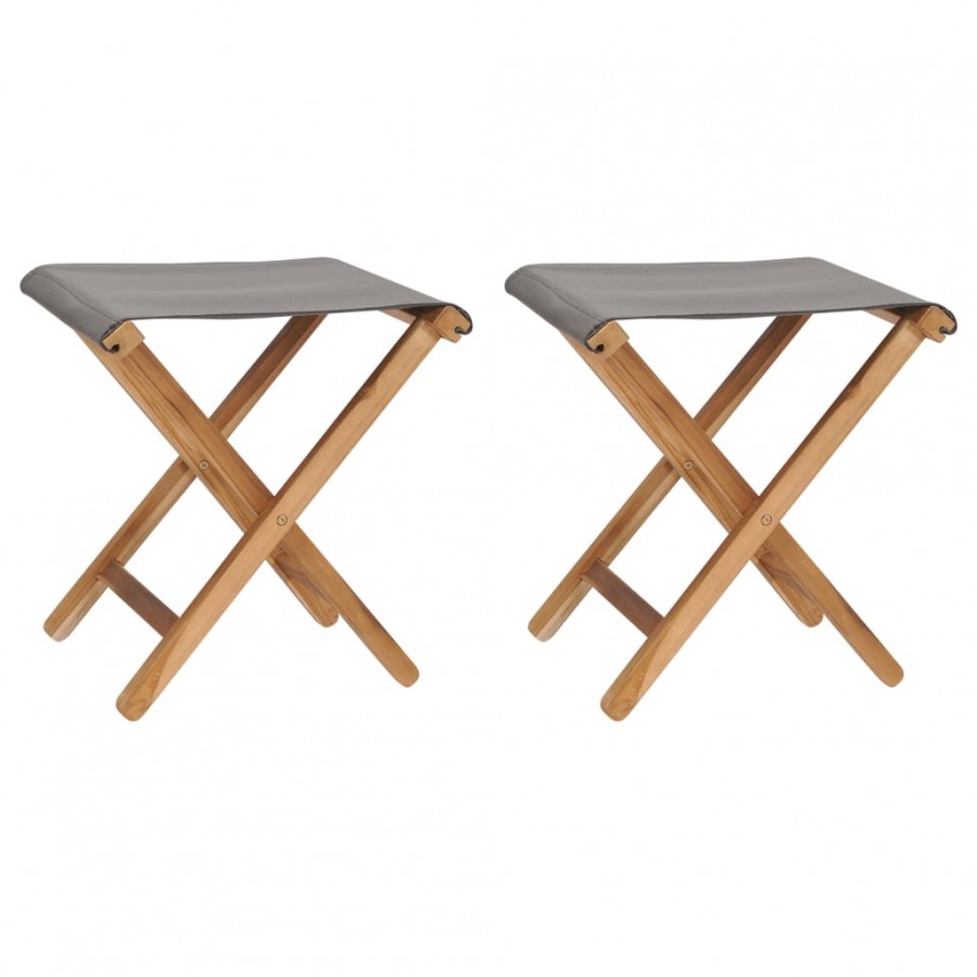 Chaises pliables lot de 2 Bois teck solide et tissu Gris foncé