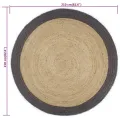 Tapis fait à la main Jute avec bord gris foncé 210 cm