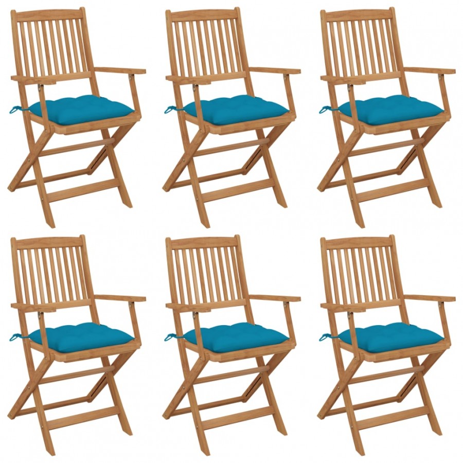 Chaises pliables de jardin lot de 6 avec coussins Bois d'acacia