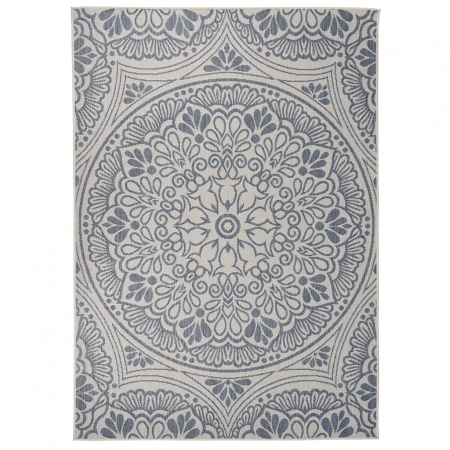 Tapis à tissage plat d'extérieur 140x200 cm Motif bleu