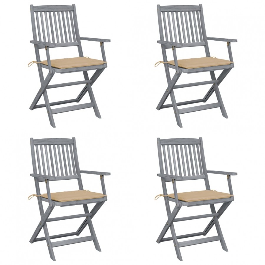 Chaises pliables d'extérieur lot de 4 et coussins Bois d'acacia