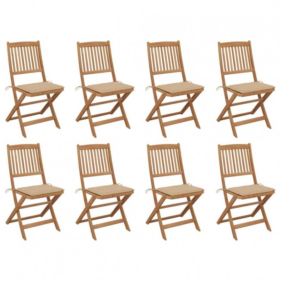 Chaises pliables d'extérieur et coussins lot de 8 Bois d'acacia